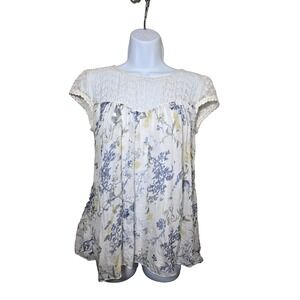 Elena Baldi Silk Blouse‎ Crochet Swing Top Womens S Floral Lined Sleeveless